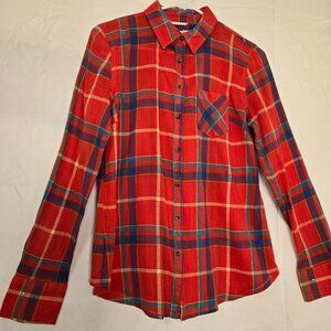 Merona Woman's Casual Orange Plaid Long Sleeve Blouse Button up Size S/P